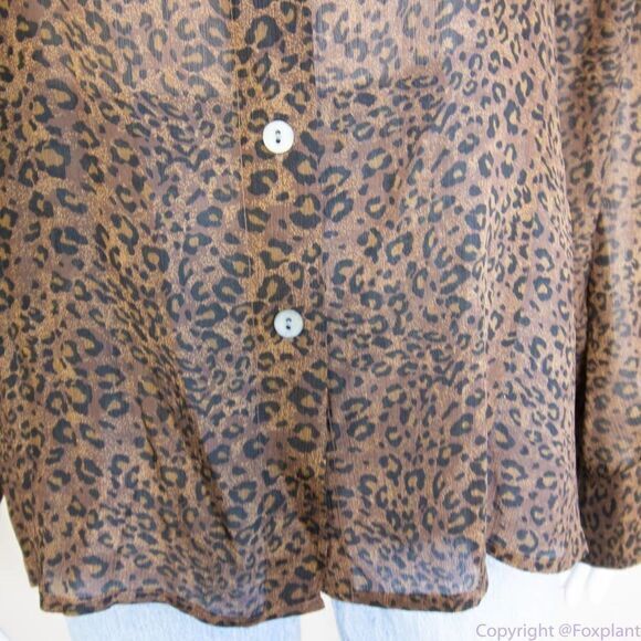 Silk Icon Collection 100% silk leopard animal print button down shirt,‎ size L - Picture 3 of 16
